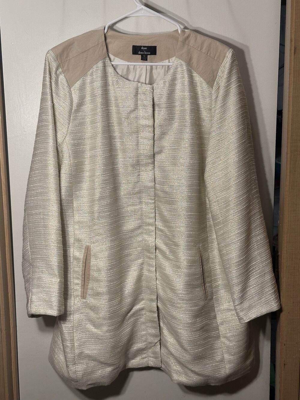Dennis by Dennis Basso Beige & Gold Textured Topper Coat Women's XL Wedding